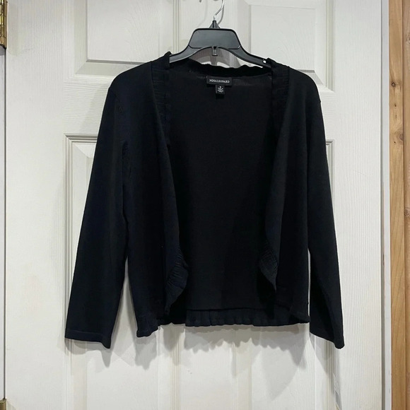 Nina Leonard Sweater Cardigan Cropped Size Small Ruffled Detail Shrug NWT - Picture 1 of 6